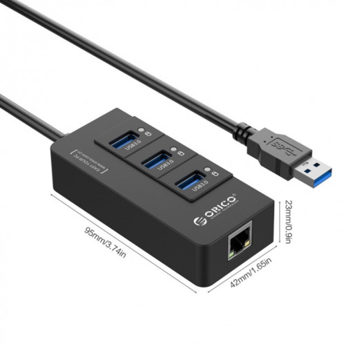 ORICO HR01-U3 ABS 3 ports USB3.0 HUB Splitter avec RJ45 Gigabit Ethernet Carte réseau externe 5 Gbps pour ordinateurs portables / Desktop / Ultrabook etc. (Noir) SO019B1448-09