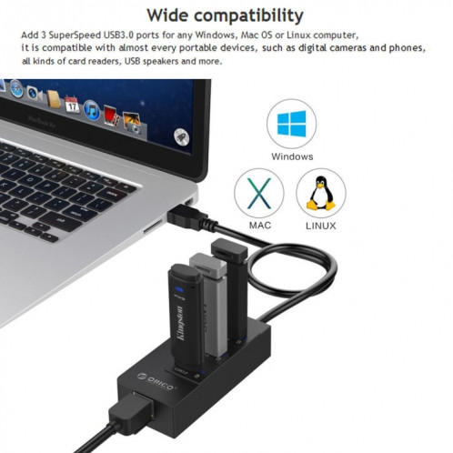 ORICO HR01-U3 ABS 3 ports USB3.0 HUB Splitter avec RJ45 Gigabit Ethernet Carte réseau externe 5 Gbps pour ordinateurs portables / Desktop / Ultrabook etc. (Noir) SO019B1448-09