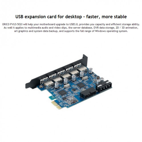 ORICO PVU3-5O2I USB3.0 * 5 + 20Pin Slot * 1 carte PCI Express pour ordinateur de bureau, transmission de données 5Gbps Superspeed (noir) SO022B809-08