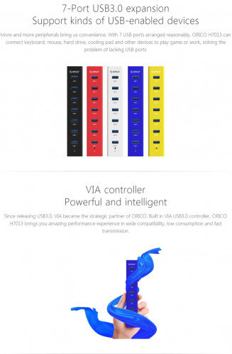 ORICO H7013-U3 ABS matériel bureau 7 ports USB 3.0 HUB avec 1 m câble USB (noir) SO024B468-09