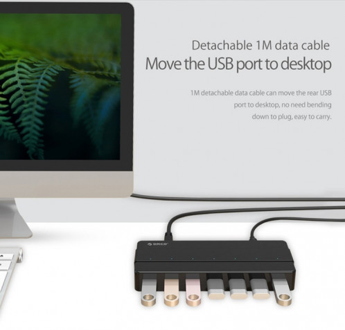 ORICO H7928-U3 ABS Matériel Bureau 7 Ports USB 3.0 HUB avec 1 m de Câble (Noir) SO025B1129-012