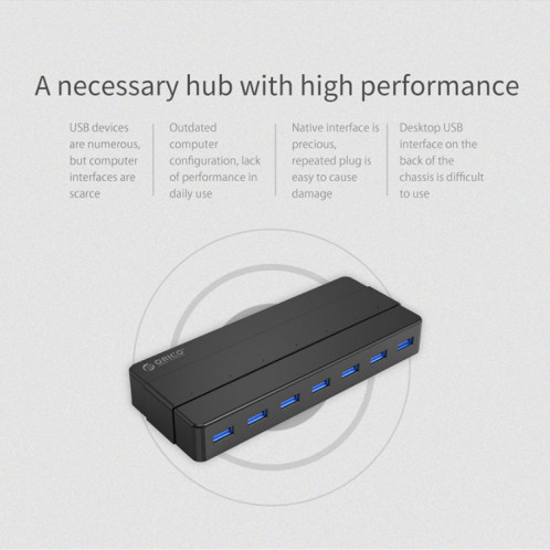 ORICO H7928-U3 ABS Matériel Bureau 7 Ports USB 3.0 HUB avec 1 m de Câble (Noir) SO025B1129-012