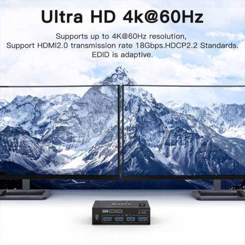 KC-KVM202AS 4K 60HZ USB3.0 HDMI double affichage KVM commutateur prise en charge de l'écran de verrouillage analogique EDID SH3091659-09