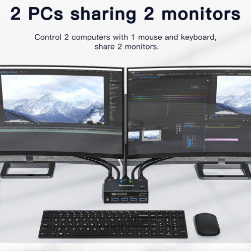 KC-KVM202AS 4K 60HZ USB3.0 HDMI double affichage KVM commutateur prise en charge de l'écran de verrouillage analogique EDID SH3091659-09