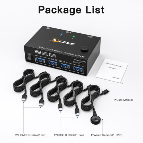 KC-KVM202AS 4K 60HZ USB3.0 HDMI double affichage KVM commutateur prise en charge de l'écran de verrouillage analogique EDID SH3091659-09