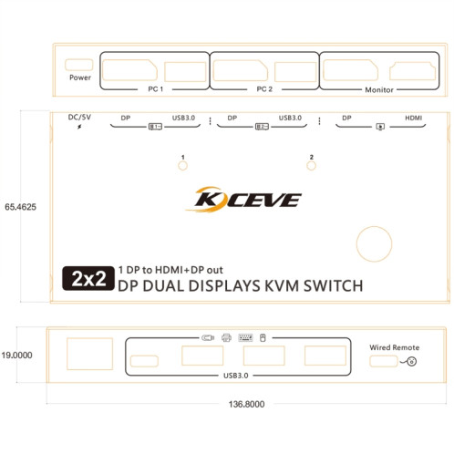 KC-KVM212DH 4K 60HZ USB3.0 DP commutateur KVM double affichage avec réplication d'extension double écran MST SH30921764-08