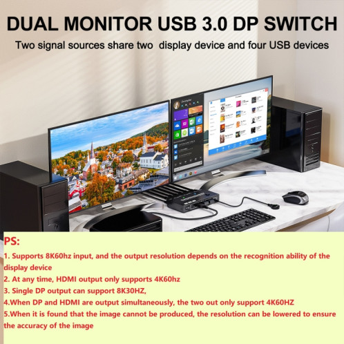 KC-KVM212DH 4K 60HZ USB3.0 DP commutateur KVM double affichage avec réplication d'extension double écran MST SH30921764-08