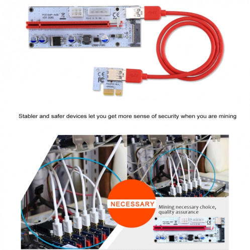 PCE164P-N06 VER008S USB 3.0 PCI-E Express 1x à 16x Adaptateur de carte de rallonge PCI-E 15 broches SATA Power 6 broches + 4 broches Port d'alimentation avec câble USB de 60cm (rouge) SP282R311-010