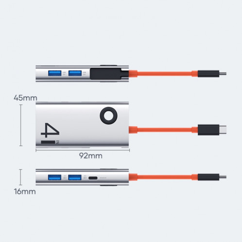 Station d'accueil HUB multifonction portable ROCK TR25 4 en 1 USB-C / Type-C vers USB 3.0x4 SR33071056-07