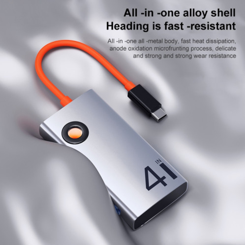 Station d'accueil HUB multifonction portable ROCK TR25 4 en 1 USB-C / Type-C vers USB 3.0x4 SR33071056-07
