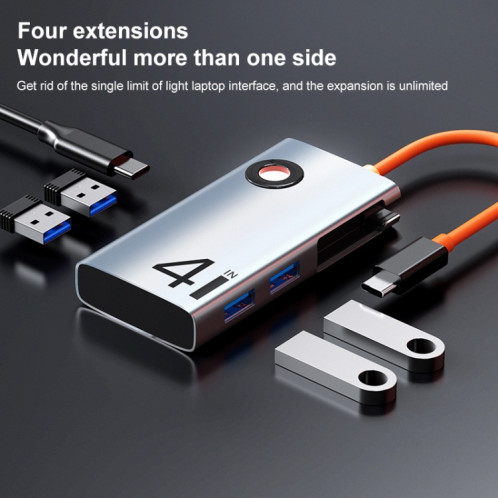 Station d'accueil HUB multifonction portable ROCK TR25 4 en 1 USB-C / Type-C vers USB 3.0x4 SR33071056-07