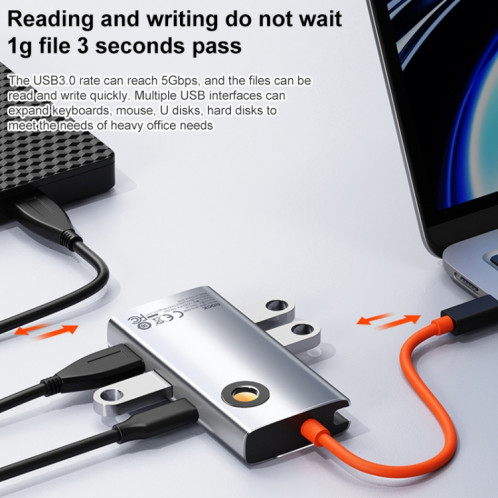 Station d'accueil HUB multifonction portable ROCK TR25 4 en 1 USB-C / Type-C vers USB 3.0x4 SR33071056-07