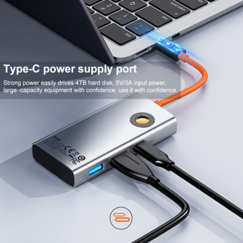 Station d'accueil HUB multifonction portable ROCK TR25 4 en 1 USB-C / Type-C vers USB 3.0x4 SR33071056-07