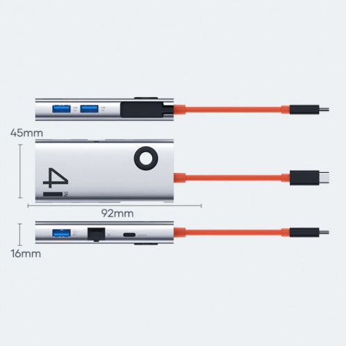 Station d'accueil multifonction portable ROCK TR26 4 en 1 USB-C / Type-C vers USB 3.0x3 + RJ45 SR3309877-08