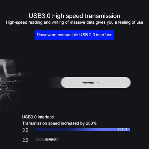 WEIRD 750 Go 2,5 pouces USB 3.0 Transmission à grande vitesse Coque métallique Ultra-mince Disque dur mobile à semi-conducteurs léger (Noir) SH357B1383-011