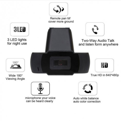 A870 12,0 mégapixels HD 360 degrés WebCam USB 2.0 PC Camera avec microphone pour ordinateur portable Skype PC, longueur de câble: 1,4 m (noir) SH452B416-010