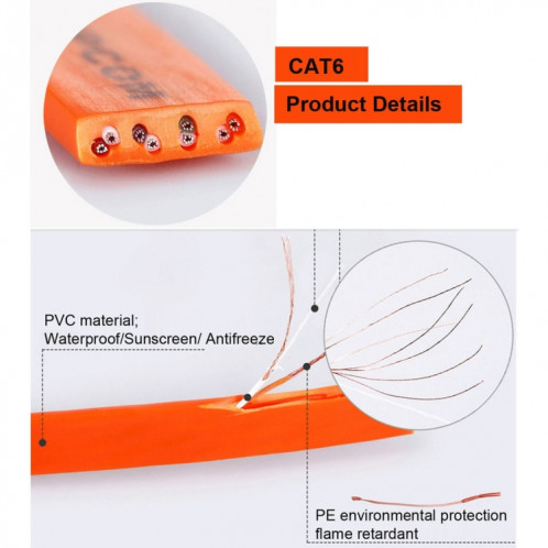 1m CAT6 câble plat Ethernet réseau LAN ultra-plat, cordon RJ45 (Orange) S1461E1290-06