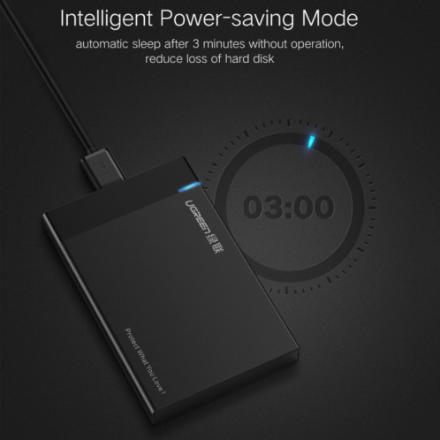 UGREEN US221 HDD Enclosure 2.5 pouces SATA vers USB 3.0 SSD Adaptateur Disque dur Boîtier Disque dur externe, Support UASP Protocol, Câble USB fixe SU512A1047-014
