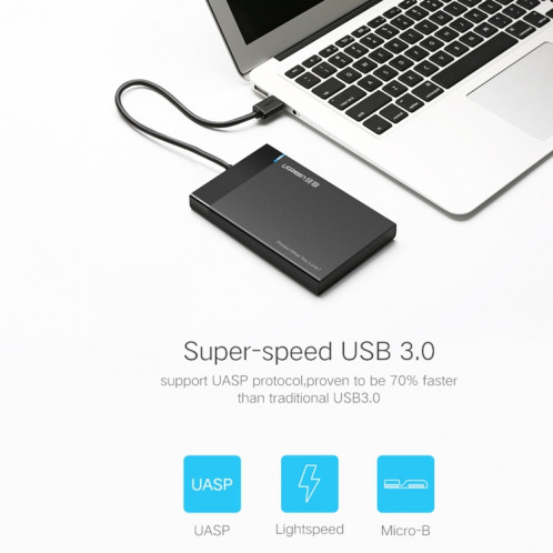 UGREEN US221 HDD Enclosure 2.5 pouces SATA vers USB 3.0 SSD Adaptateur Disque dur Boîtier Disque dur externe, Support UASP Protocol, Câble USB fixe SU512A1047-014