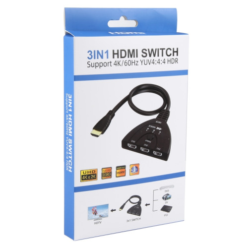 3 x 1 commutateur HDMI 4K 60Hz YUV4:4:4 HDR avec câble HDMI Pigtail SH35201678-06