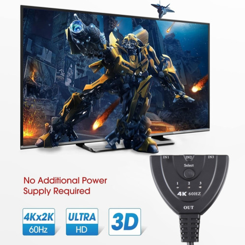 3 x 1 commutateur HDMI 4K 60Hz YUV4:4:4 HDR avec câble HDMI Pigtail SH35201678-06
