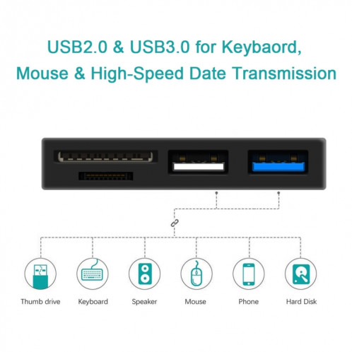 ROCKETEK RT-SGO727 Hub d'interface USB 3.0 + USB 2.0 + Micro USB pour Microsoft Surface Go, avec 2 emplacements pour carte TF et carte SD SR35891755-07
