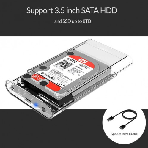 ORICO 3139U3 3.5 pouces SATA HDD USB 3.0 Micro B boîtier de stockage de disque dur externe (Transparent) SO842T172-07