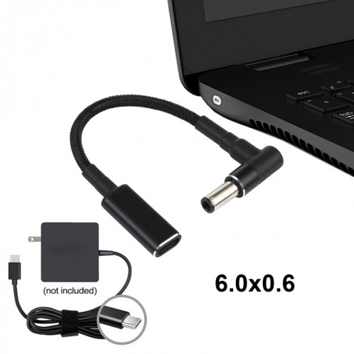 PD 100W 18.5-20V 6.0 x 0,6 mm coude à l'adaptateur USB-C / Type-C câble de tresse en nylon SH4200785-05