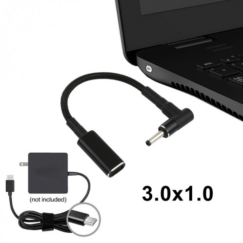PD 100W 18.5-20V 3.0 x 1,0 mm Coude à l'adaptateur USB-C / Type-C Câble de tresse de nylon SH4201224-05