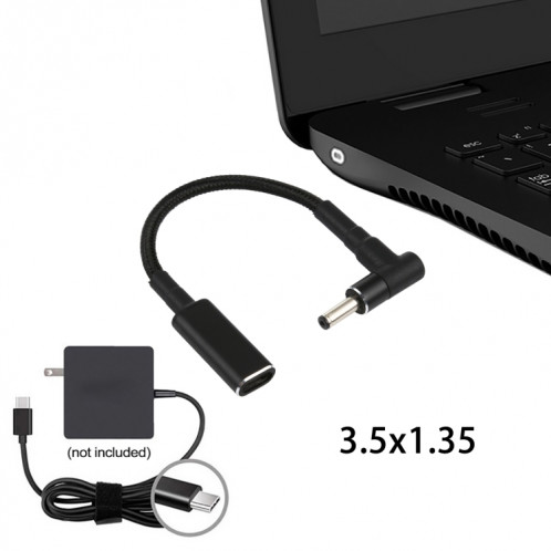 PD 100W 18.5-20V 3.5 x 1.35mm Coude vers USB-C / Adaptateur Type-C Câble tressé en nylon SH42031412-05
