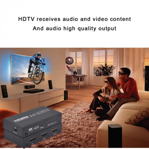 Répartiteur de commutateur Ultra HD 4K AYS-12V20 HDMI 2.0 1x2 (Noir) SH256B1110-06