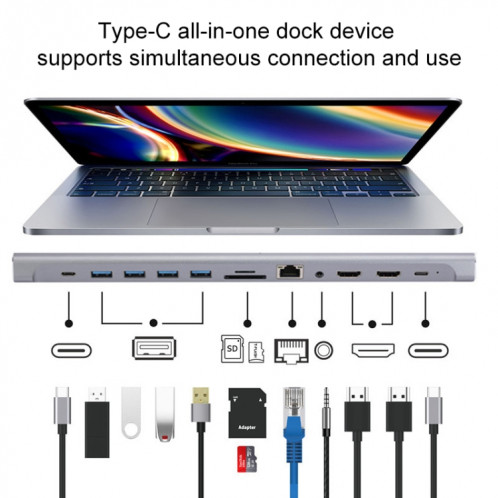 Station d'accueil 12 en 1 Type-C vers double HDMI SH42741028-08