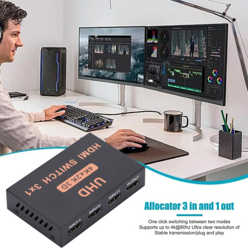 Commutateur HDMI 3 en 1 sortie, commutateur vidéo HD 4Kx2K, avec télécommande SH42811530-08