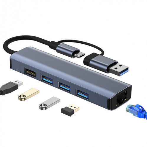 BYL-2208 Adaptateur HUB de station d'accueil multifonction USB + USB-C / Type-C vers USB 5 en 2 SH44101901-010