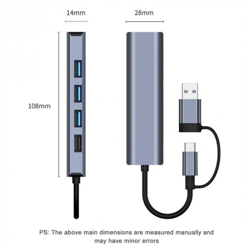 BYL-2208 Adaptateur HUB de station d'accueil multifonction USB + USB-C / Type-C vers USB 5 en 2 SH44101901-010