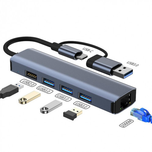 BYL-2208 Adaptateur HUB de station d'accueil multifonction USB + USB-C / Type-C vers USB 5 en 2 SH44101901-010
