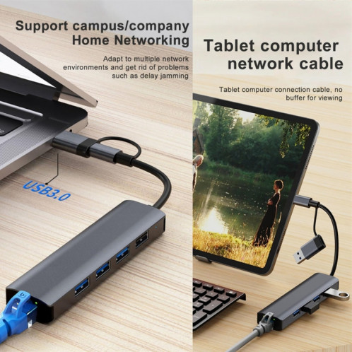 BYL-2208 Adaptateur HUB de station d'accueil multifonction USB + USB-C / Type-C vers USB 5 en 2 SH44101901-010