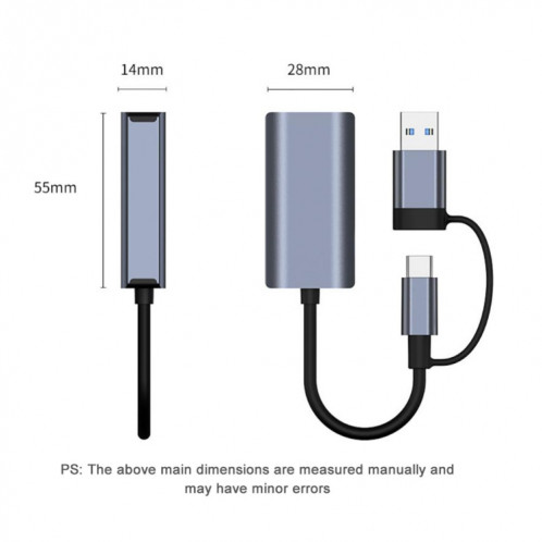 BYL-2207 Adaptateur HUB 2 en 1 USB + Type-C vers RJ45 pour station d'accueil SH44111187-09