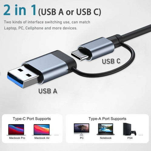 BYL-2207 Adaptateur HUB 2 en 1 USB + Type-C vers RJ45 pour station d'accueil SH44111187-09
