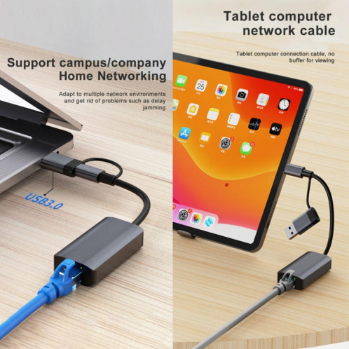 BYL-2207 Adaptateur HUB 2 en 1 USB + Type-C vers RJ45 pour station d'accueil SH44111187-09
