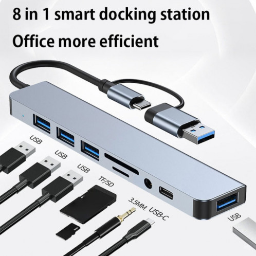 BYL-2218TU Adaptateur HUB de station d'accueil multifonction USB + USB-C / Type-C vers USB 8 en 1 SH4412782-011