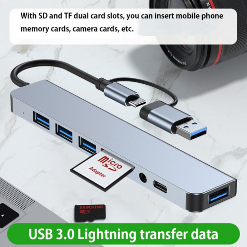 BYL-2218TU Adaptateur HUB de station d'accueil multifonction USB + USB-C / Type-C vers USB 8 en 1 SH4412782-011