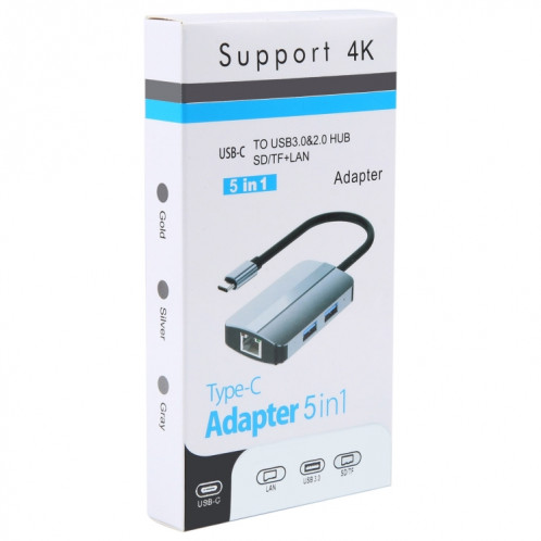 BYL-2112 Adaptateur HUB de station d'accueil multifonction USB-C / Type-C vers USB 5 en 1 SH4413205-011