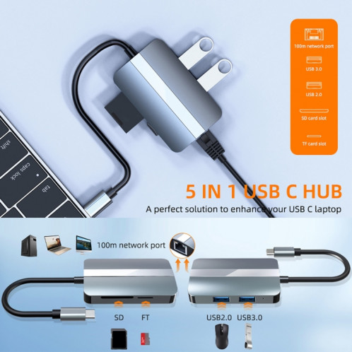 BYL-2112 Adaptateur HUB de station d'accueil multifonction USB-C / Type-C vers USB 5 en 1 SH4413205-011