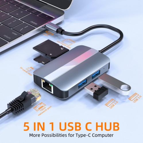 BYL-2112 Adaptateur HUB de station d'accueil multifonction USB-C / Type-C vers USB 5 en 1 SH4413205-011