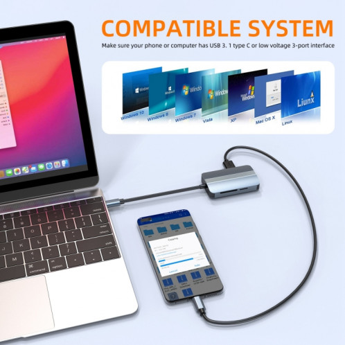 BYL-2112 Adaptateur HUB de station d'accueil multifonction USB-C / Type-C vers USB 5 en 1 SH4413205-011