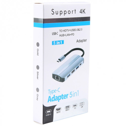 BYL-2109 Adaptateur HUB de station d'accueil multifonction USB-C / Type-C vers USB 5 en 1 SH44141393-08
