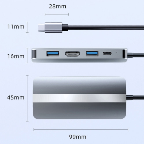 BYL-2109 Adaptateur HUB de station d'accueil multifonction USB-C / Type-C vers USB 5 en 1 SH44141393-08