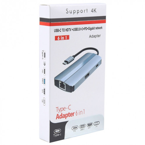 BYL-2209 Adaptateur HUB de station d'accueil multifonction USB-C / Type-C vers USB 6 en 1 SH44151300-09