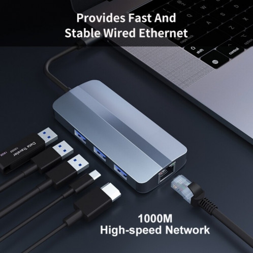 BYL-2209 Adaptateur HUB de station d'accueil multifonction USB-C / Type-C vers USB 6 en 1 SH44151300-09